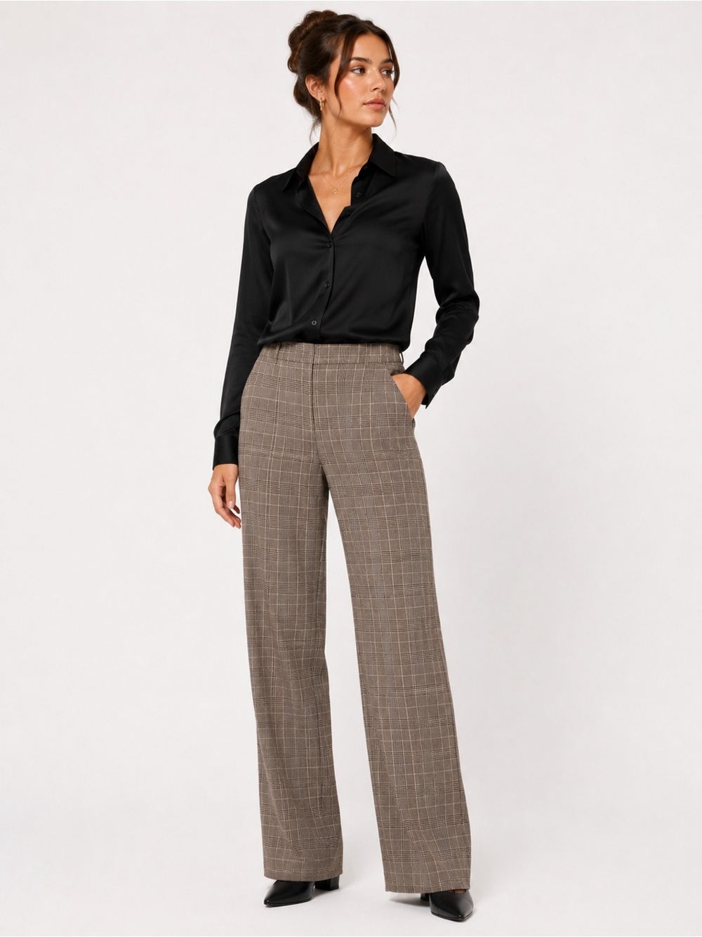 MICHAA Plaid Straight Leg Dress Pants Women’s Size 4 Brown Career Trousers
